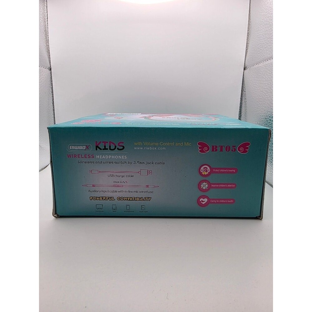 RIWBOX BT05 Angel Wings Kids Bluetooth Headphones Foldable Pink - Picture 5 of 5